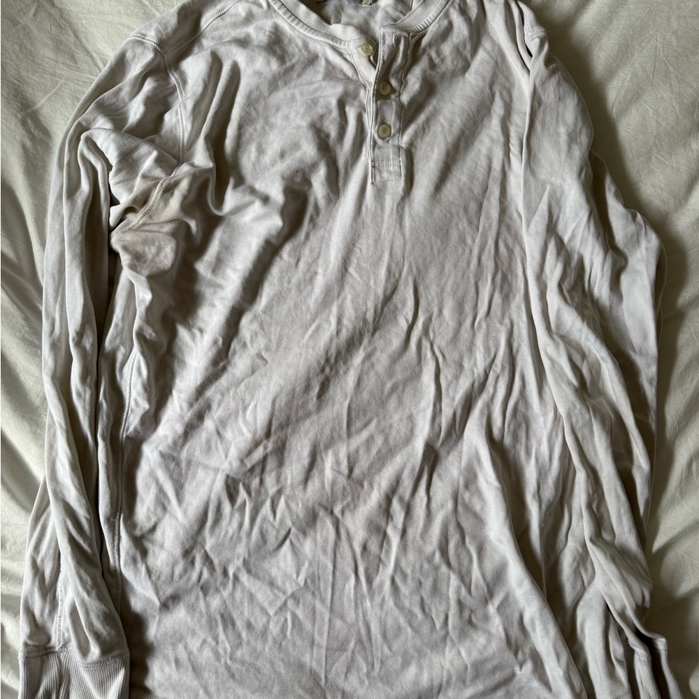 Suitsupply Cream Long Sleeve Henley Button-Front Shirt